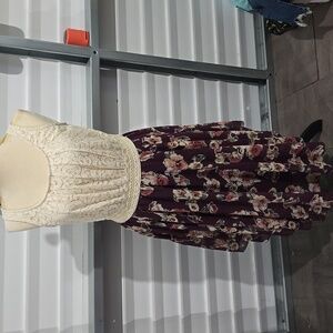 Liberty Love Purple and Cream‎ Lace  Embellished Midi Dress Size 1XL